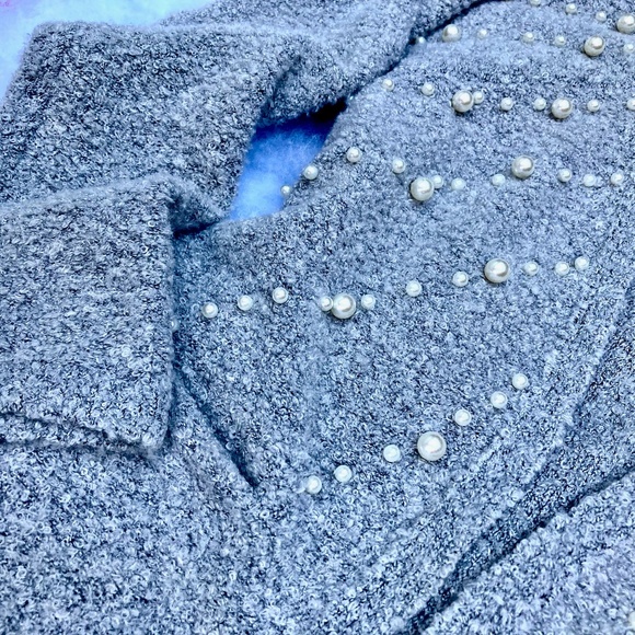 HP! Joe's ❉ Pearl Embellished Boucle Cardigan Sweater in Grey Size L 12-14 - Picture 2 of 8